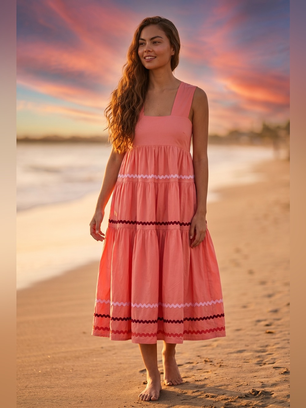 Anthropologie The Helena Square-Neck Tiered & Ribboned Midi Dress - Picture 15 of 17